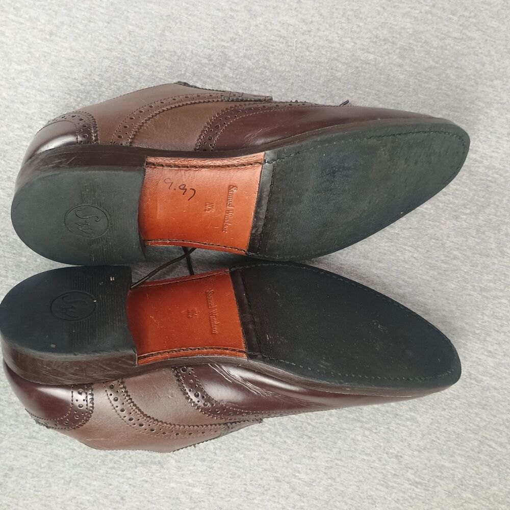 Samuel Windsor‎ Cap Toe Brogue  Shoes Sz 10.5 Brown Leather Lace Up Wingtip - Picture 4 of 8